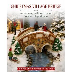 Vintage Mervyn’s Village Square Stone Bridge Christmas Snow Porcelain Boxed 1995